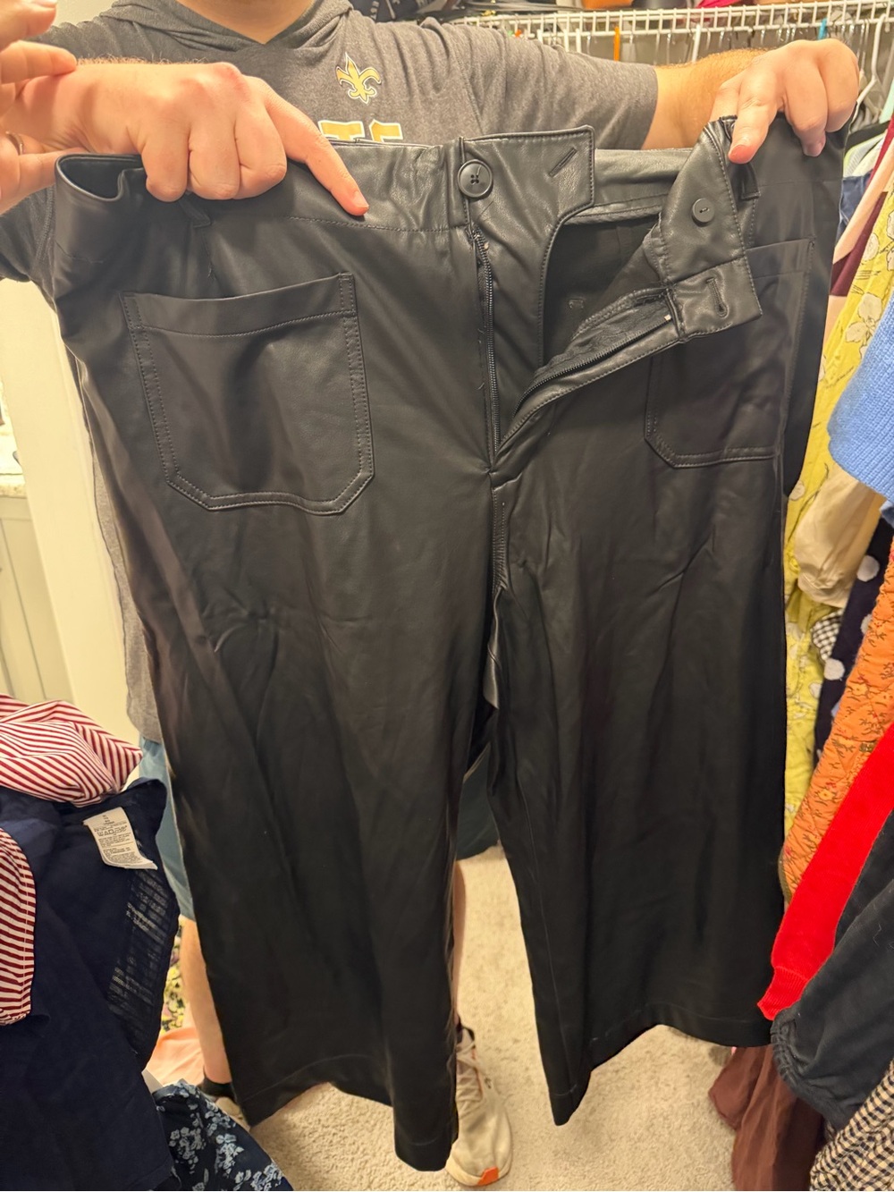 Anthropologie Black Faux Leather Straight-Leg Pants